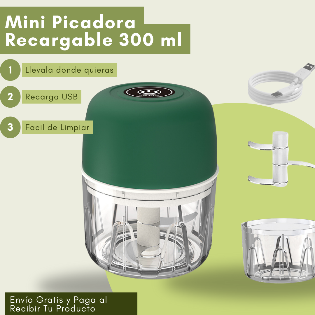 Mini Picadora Eléctrica Recargable 300Ml