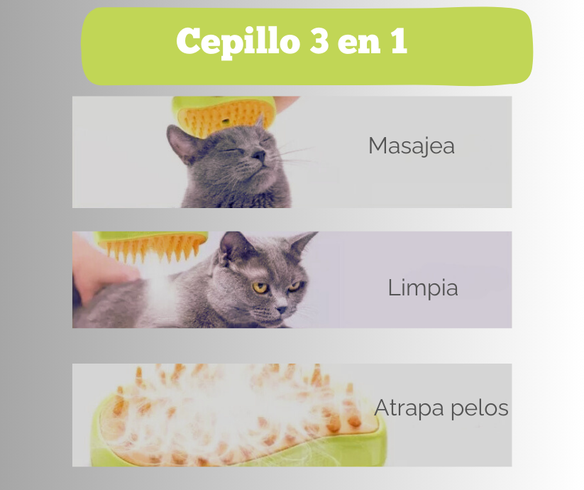 Cepillo Automático Gatos Vapor 3 en 1